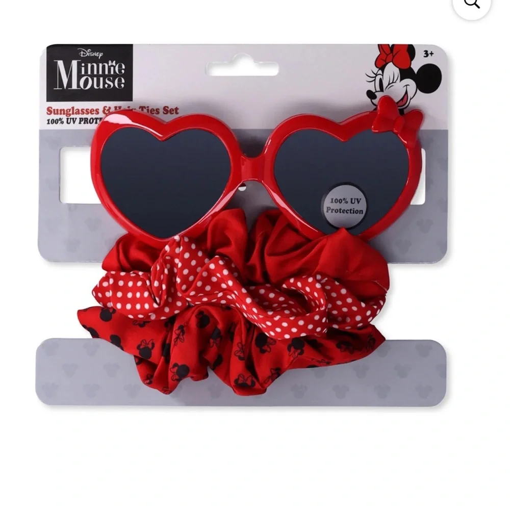 Disney Minnie Mouse Red Heart Sunglasses with Scrunchies